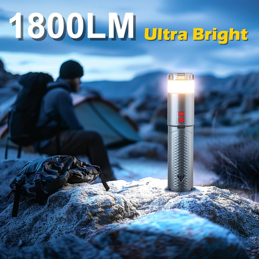 Rechargeable Camping Lantern, 1800 Lumens, 10000mAh Power Bank, RGB Multi-Mode, 6–60 Hours Runtime