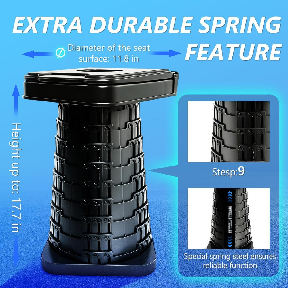 Collapsible Stool with Backrest — Portable Telescopic Seat for Camping, Hiking, Fishing & Travel | Supports 550 lbs