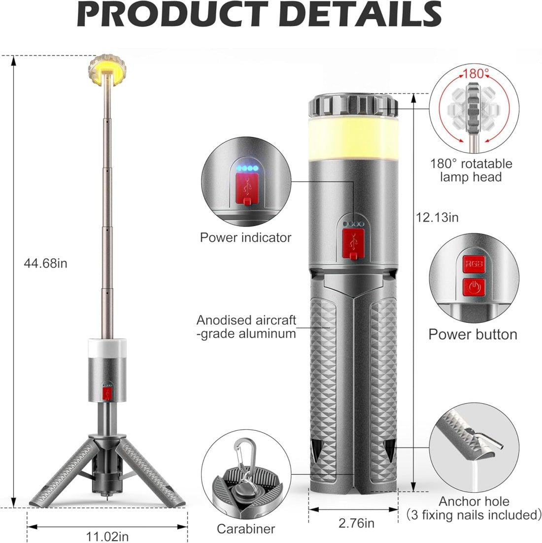 Rechargeable Camping Lantern, 1800 Lumens, 10000mAh Power Bank, RGB Multi-Mode, 6–60 Hours Runtime